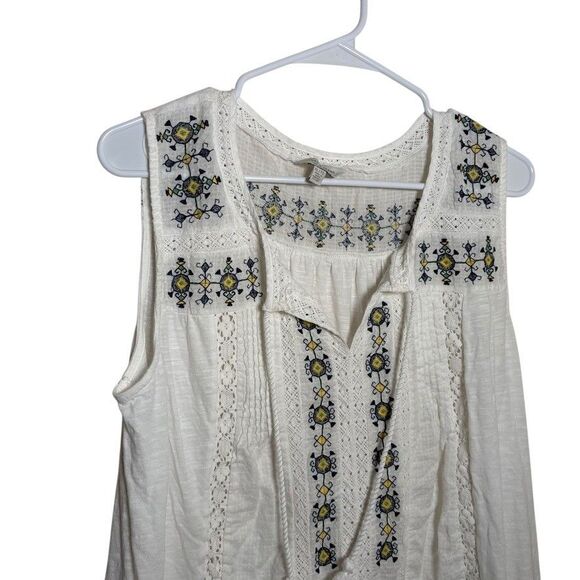 Lucky Brand Tank Top Women's XL Embroidered V-Neck Sleeveless Lace Boho Shirt - Picture 2 of 10